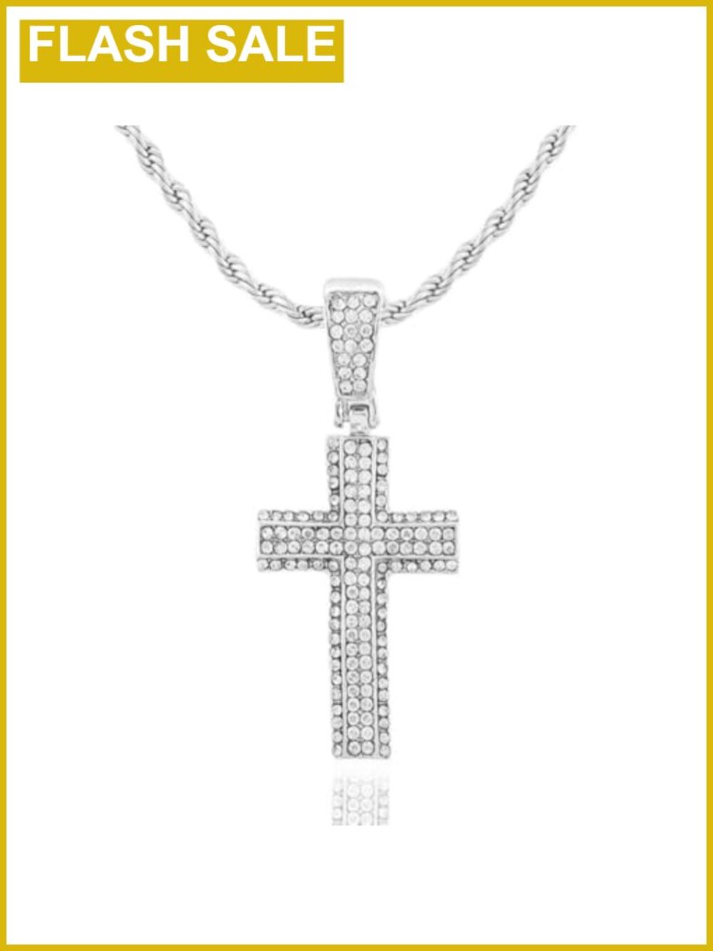 Men's Cross Pendant Necklace Alloy Rhinestone Religious Long Chain